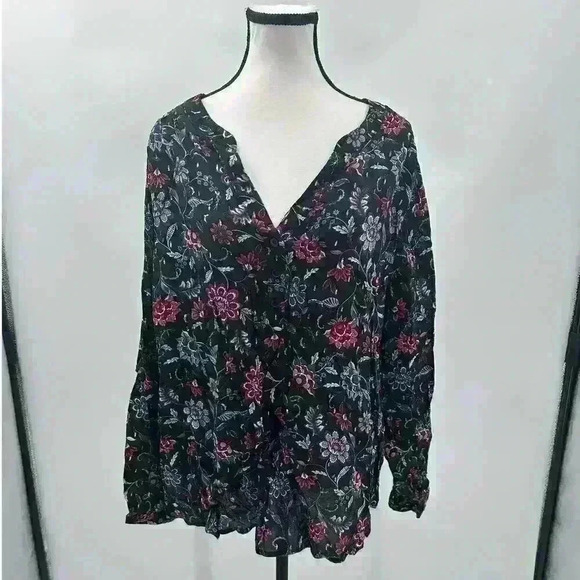 Lane Bryant Long Sleeve V Neck Smocked Yoke Blouse Floral Print Women's Size‎ 22 - Picture 3 of 7